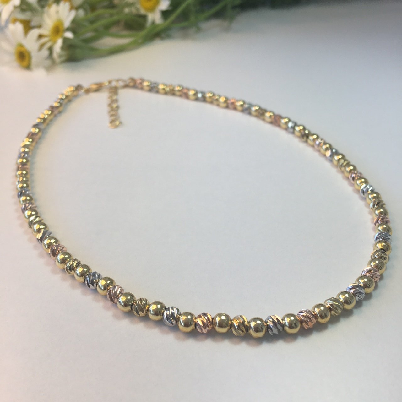 Gold Gümüş Rose Boncuklu Dorika Kolye