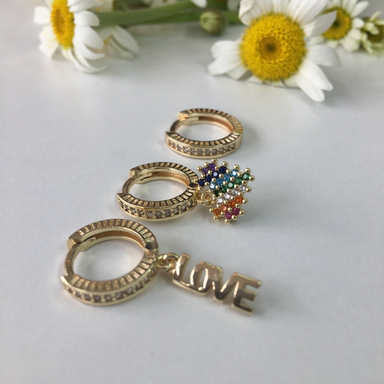 Üçlü Zirkon Taşlı Özel Seri Love Set Küpe