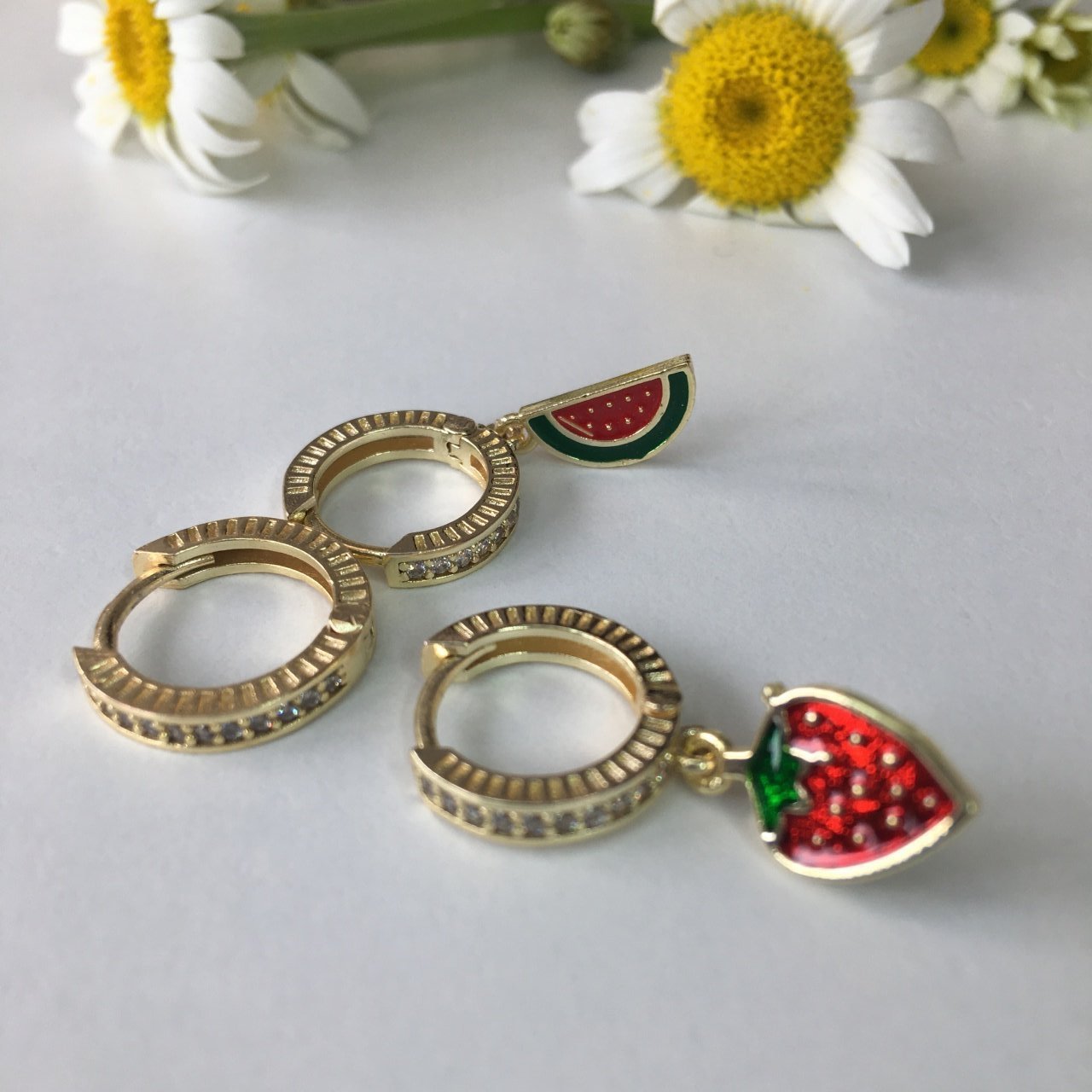 Zirkon Taşlı Karpuz Ve Çilek Özel Seri Set Küpe