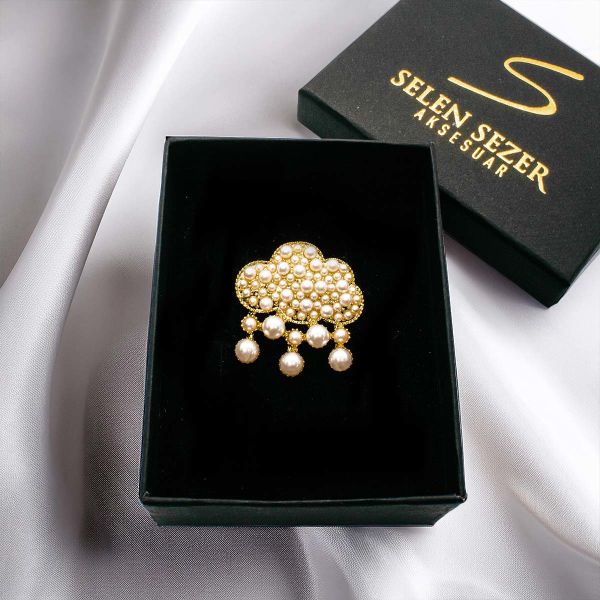 İncili Gold Renkli Bulut Broş