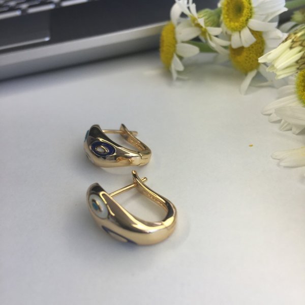 Renkli Nazar Detay Gold Küpe