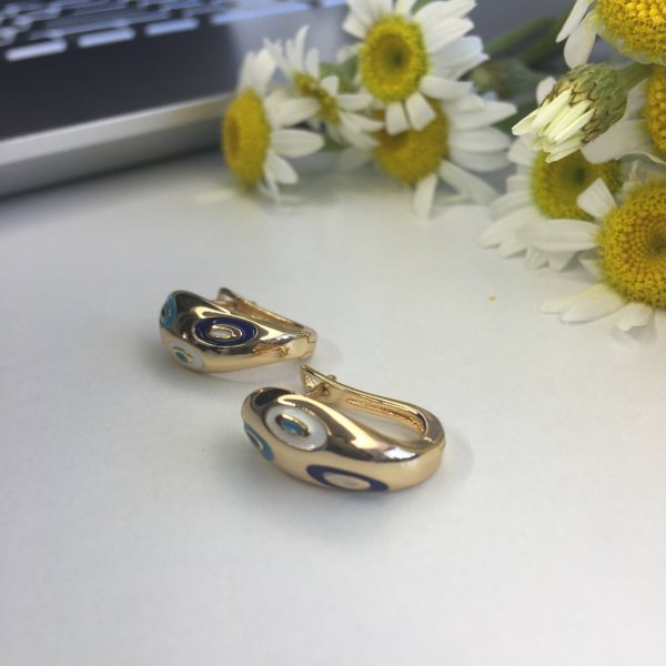 Renkli Nazar Detay Gold Küpe