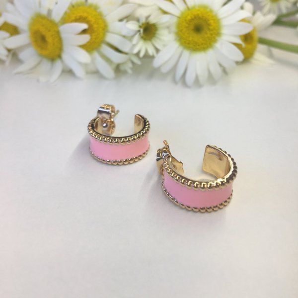 Gold Detaylı Lila Halka Küpe PEMBE
