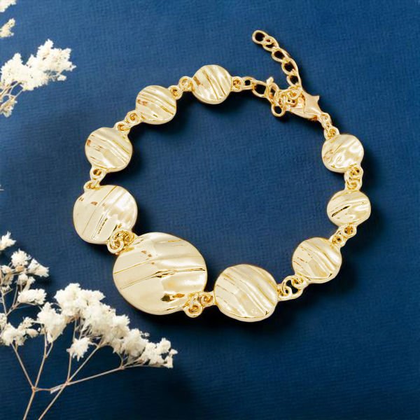 Şeritli Yuvarlak Gold Bileklik