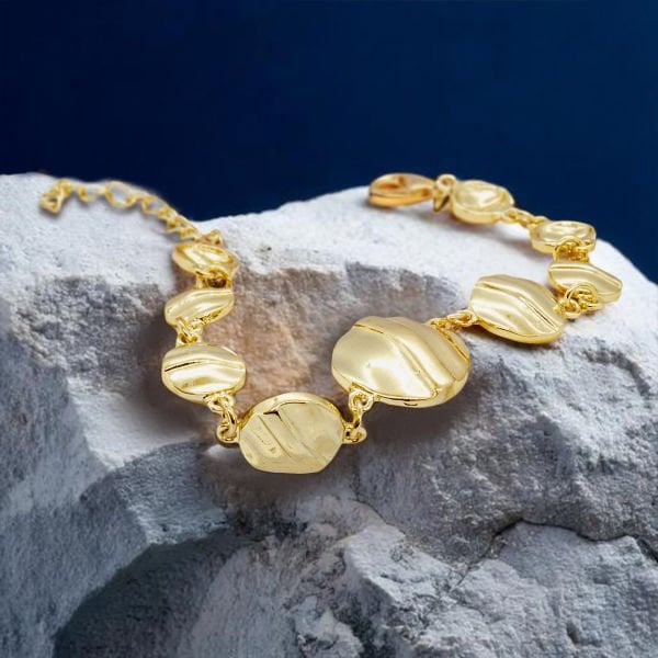 Şeritli Yuvarlak Gold Bileklik