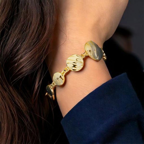 Şeritli Yuvarlak Gold Bileklik