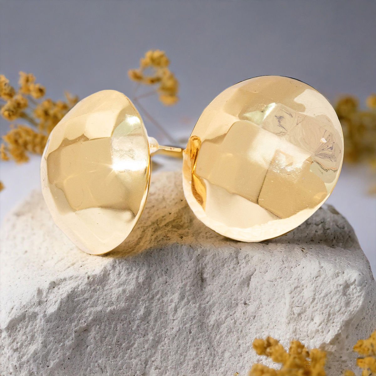 Yuvarlak Gold Plaka Küpe