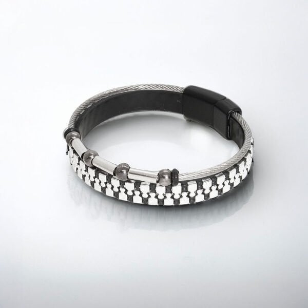 Hematit Taşlı Çelik Deri Bileklik