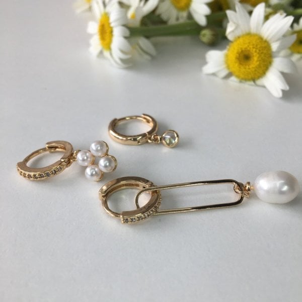 Full Zirkon Taşlı Özel Seri İnci Set Küpe