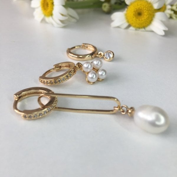 Full Zirkon Taşlı Özel Seri İnci Set Küpe