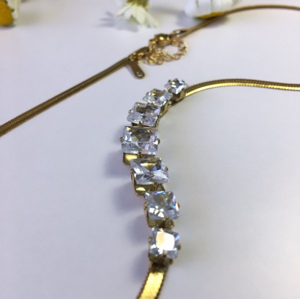 Taşlı Çelik Gold İtalyan Zincir Kolye