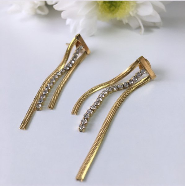 Taşlı İtalyan Zincir Gold Çelik Küpe