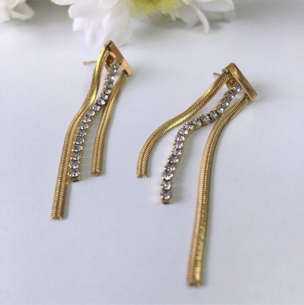 Taşlı İtalyan Zincir Gold Çelik Küpe