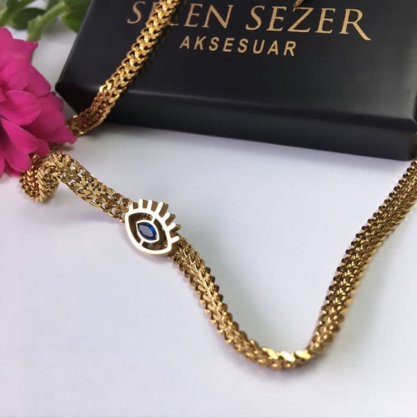 Taşlı Çelik Göz Kolye