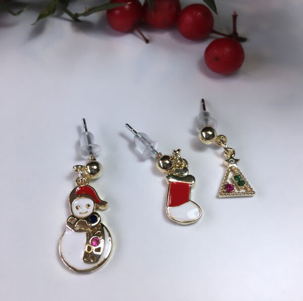 Yeni Yıl Kardan Adam 3lü Set Küpe