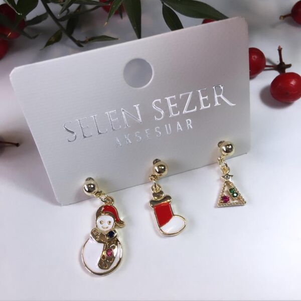 Yeni Yıl Kardan Adam 3lü Set Küpe