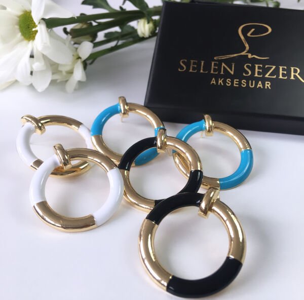 Renkli Gold Yuvarlak Plaka Küpe