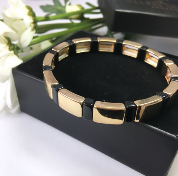 Siyah Detay Gold Porselen Bileklik
