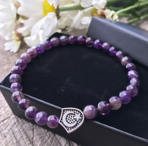 Ay Yıldız Figürlü Ametist Doğaltaş Bileklik